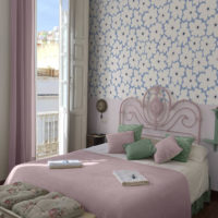 N 301 Papier peint fleurs vintage fond bleu chambre