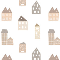 N303 maisons colorees papier peint enfant beige motif