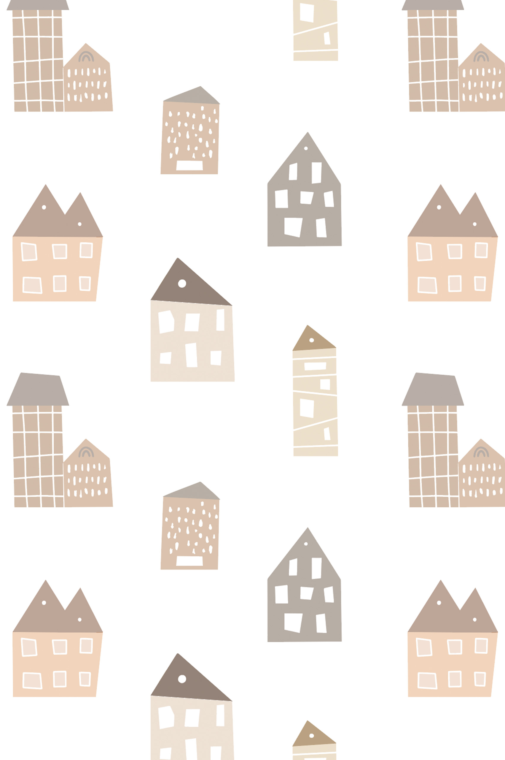 N303 maisons colorees papier peint enfant beige motif
