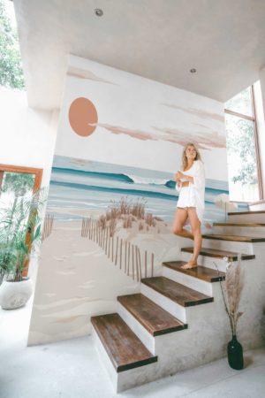 papier peint n304 plage soleil vague escaliers
