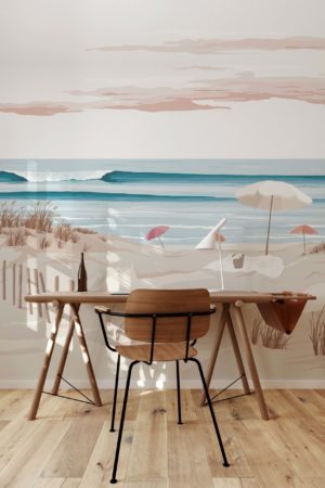papier peint n304 plage soleil vague bureau