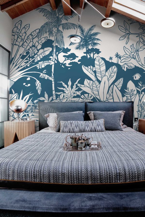 papier peint n306 balade tropicale chambre bleu