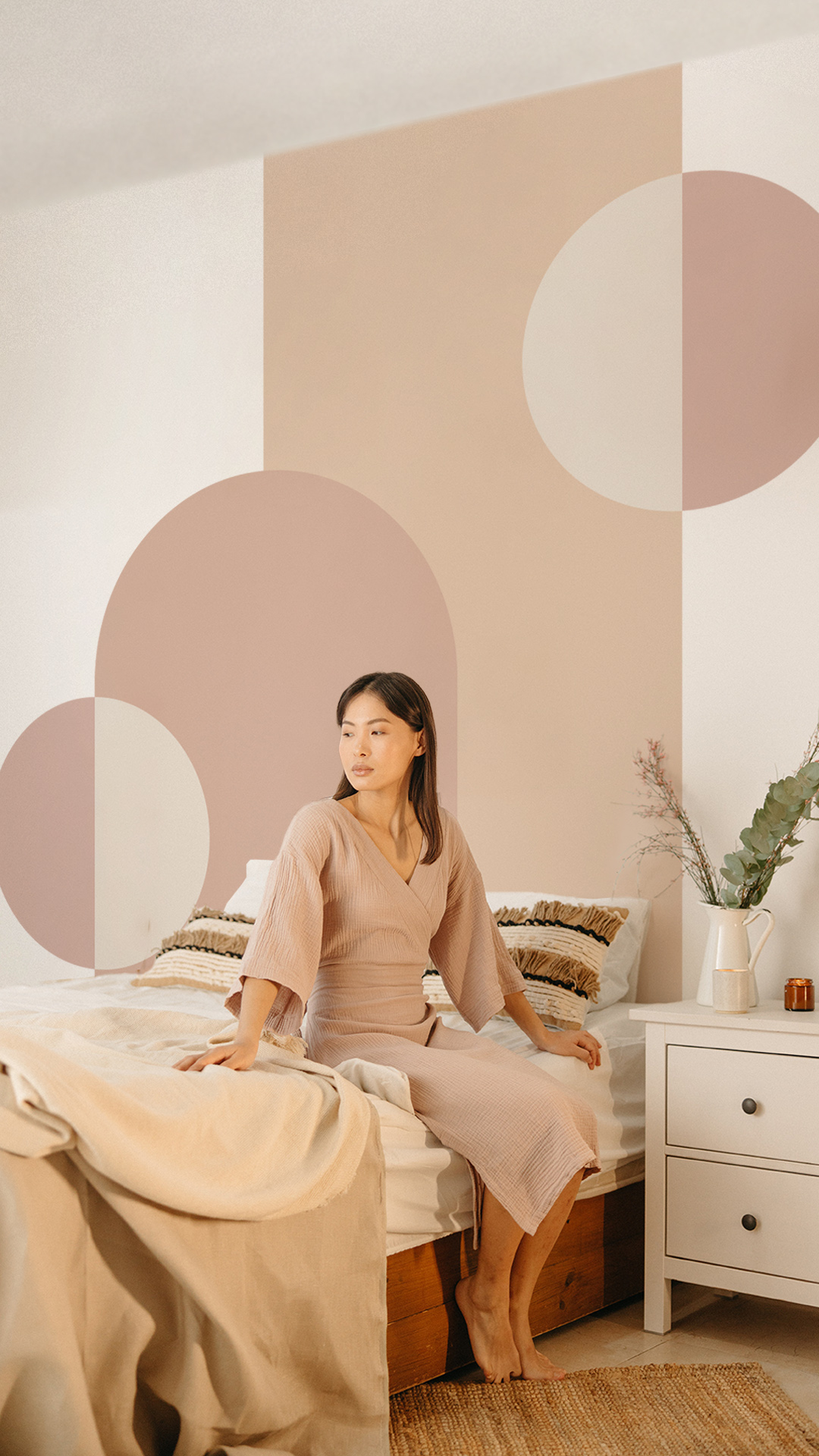 n307 chambre bulles rose beige tête de lit