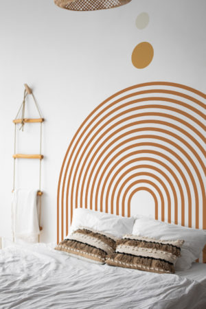 n309 papier peint tete de lit chambre orange marron optique