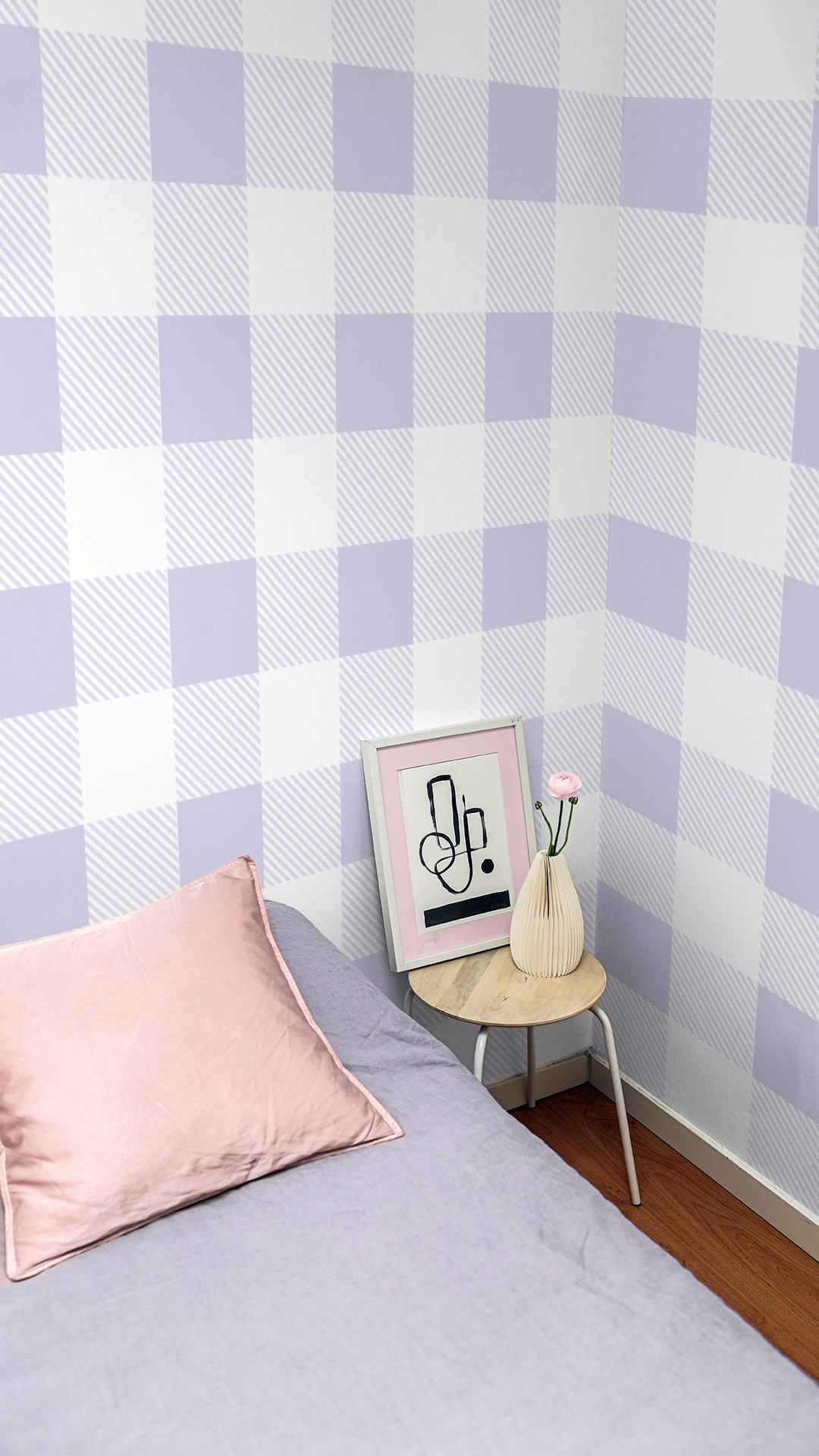 Papier peint N327 carreaux vichy violet chambre