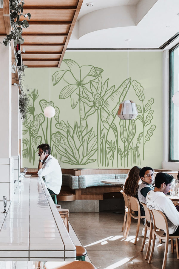 papier peint feuilles végétales panoramique vert espace public