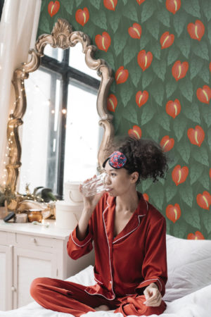 Papel pintado N333 Lenguas de fuego verdes y rojas habitación