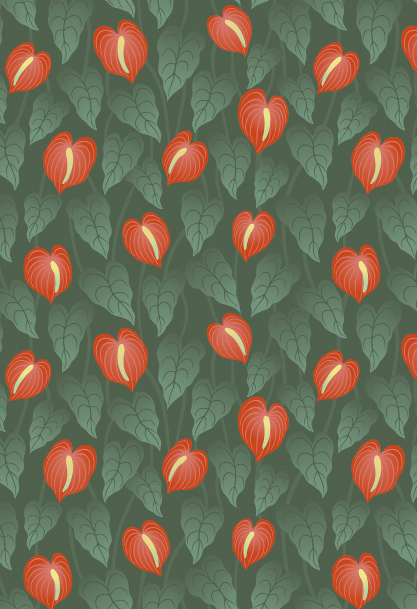 Papier peint N333 langues de feu vert et rouge motif