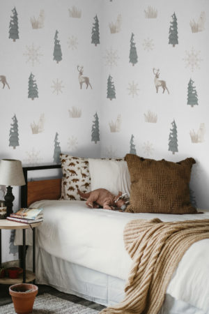 papier peint enfant n331 cerfs et flocons de neige chambre d'enfant