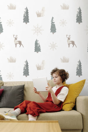papel pintado infantil n331 ciervo y copos de nieve salon
