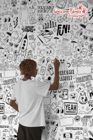 papier peint n345 à colorier noir et blanc salon