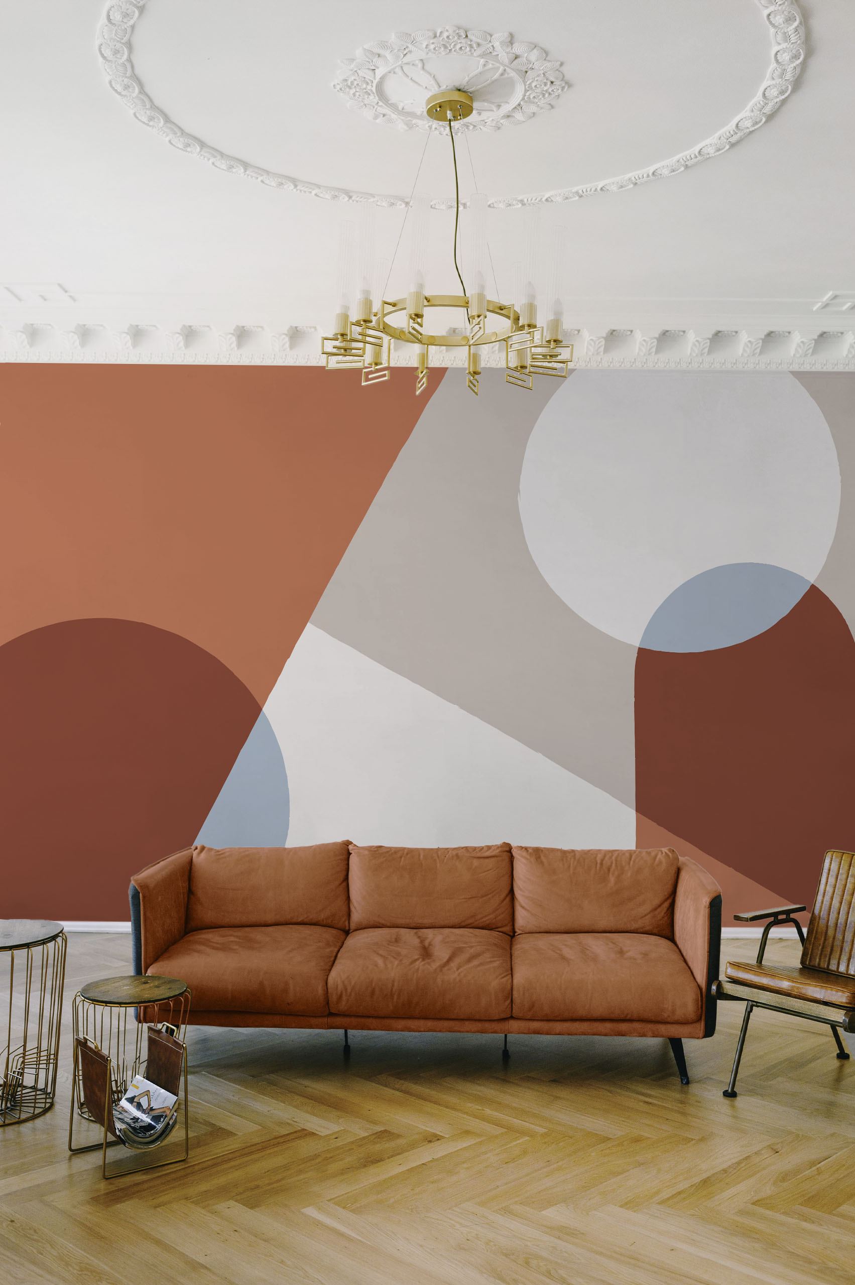 papel pintado n349 formas asimetricas color terracota salon