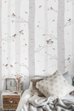 papel pintado sala abedul bosque blanco panoramico