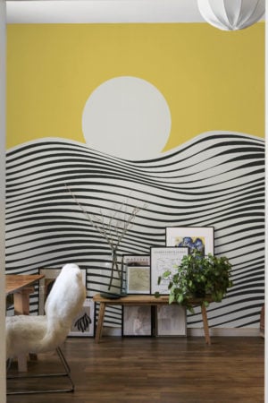 salon papier peint jaune panoramique theme mer