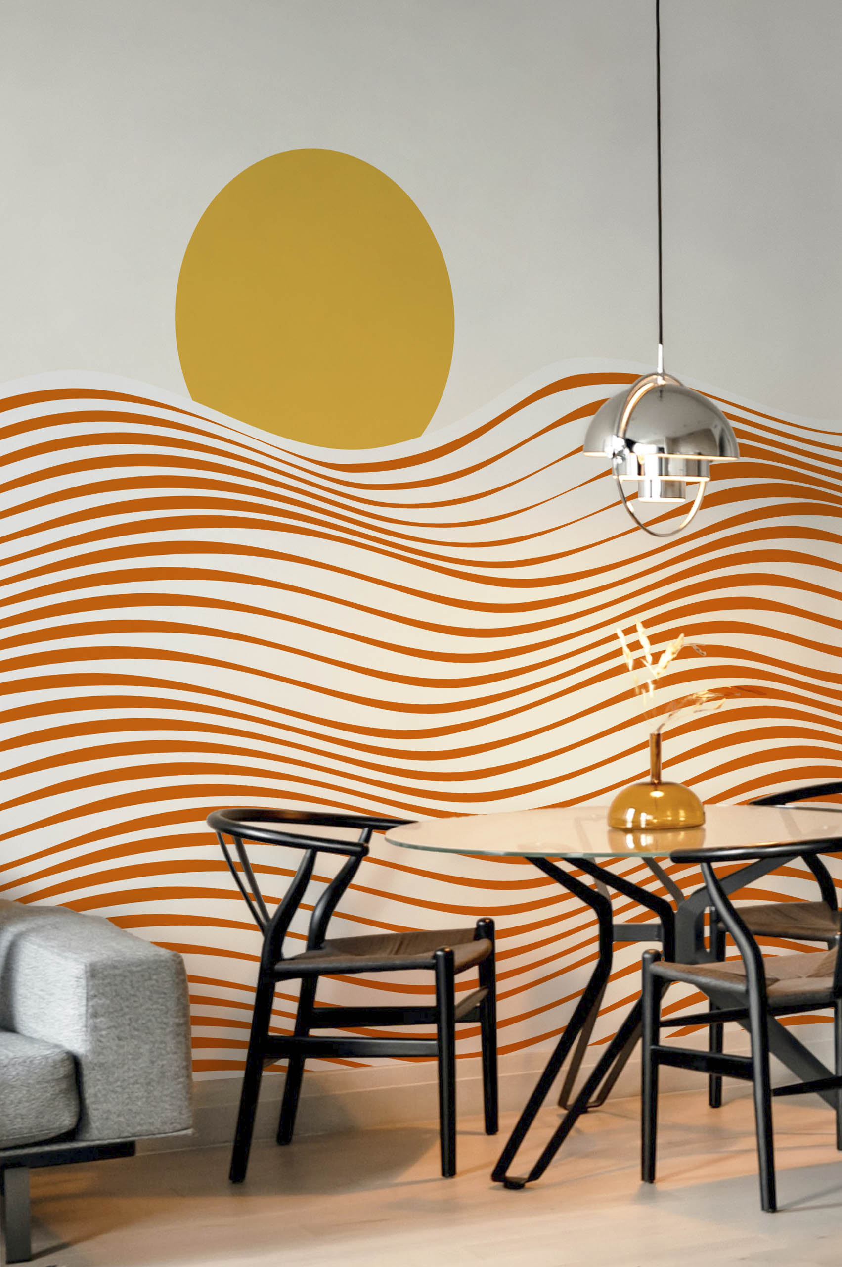 salon papier peint orange panoramique theme mer