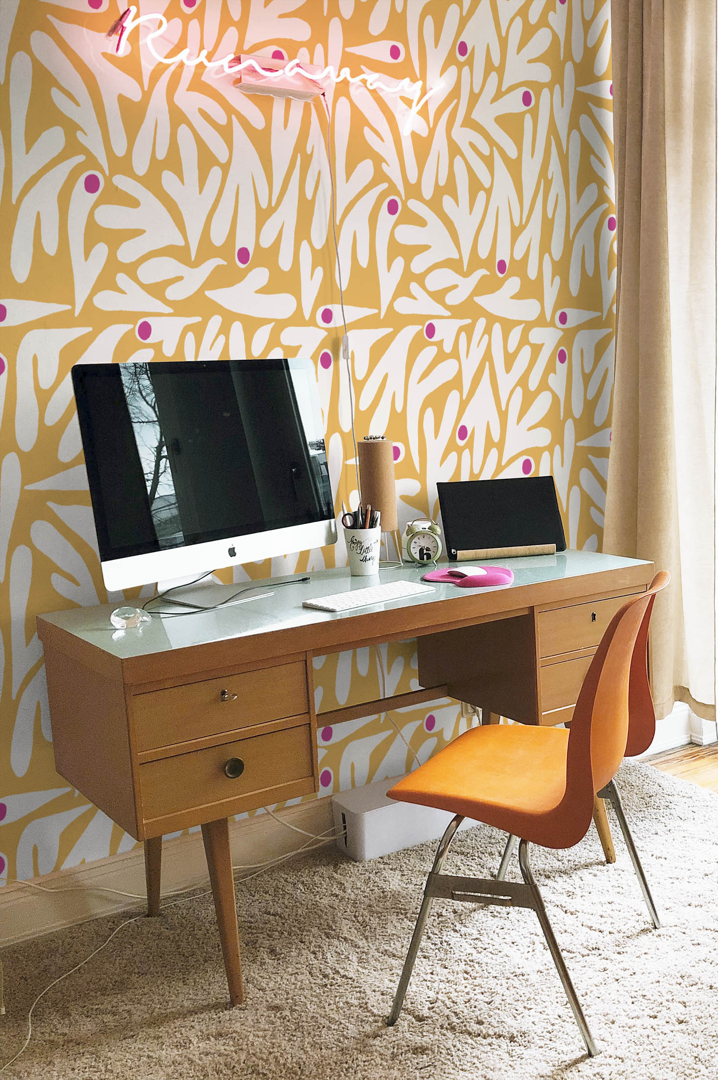 escritorio naranja papel pintado panoramico flor matisse