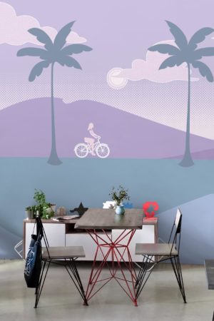 violet espace public papier peint adhésif evasion tropicale cocotier panoramique