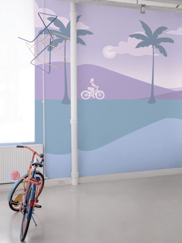 violet papier peint adhésif evasion tropicale cocotier panoramique