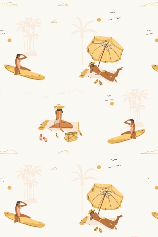 papel pintado diseño verano dorado tropical panoramico