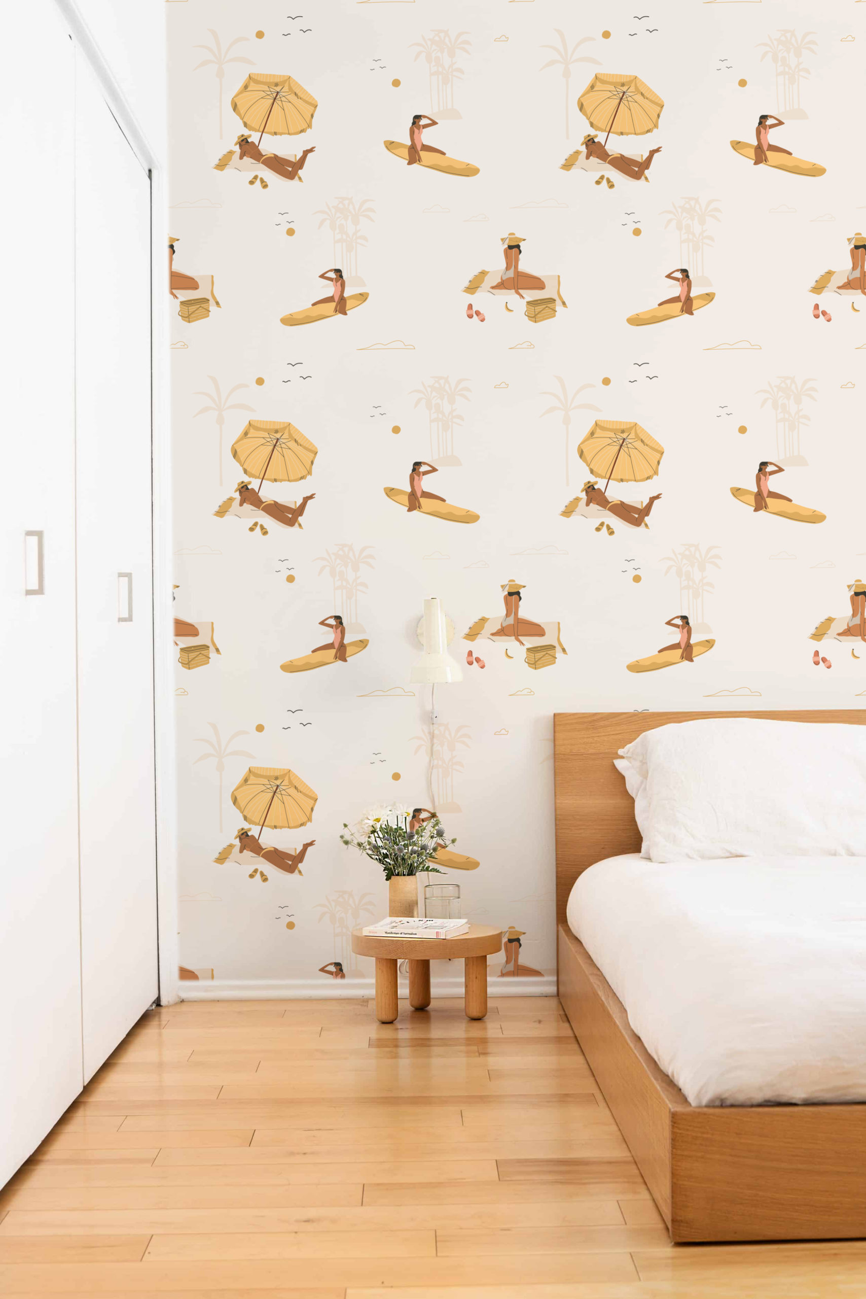 papel pintado dormitorio verano dorado tropical panoramico
