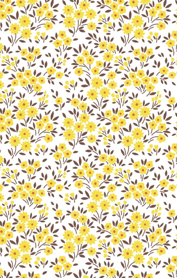 motif papier peint jaune fleurs sauvages floral vintage