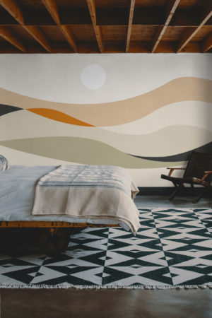 chambre beige papier peint panoramique abstrait horizon soleil