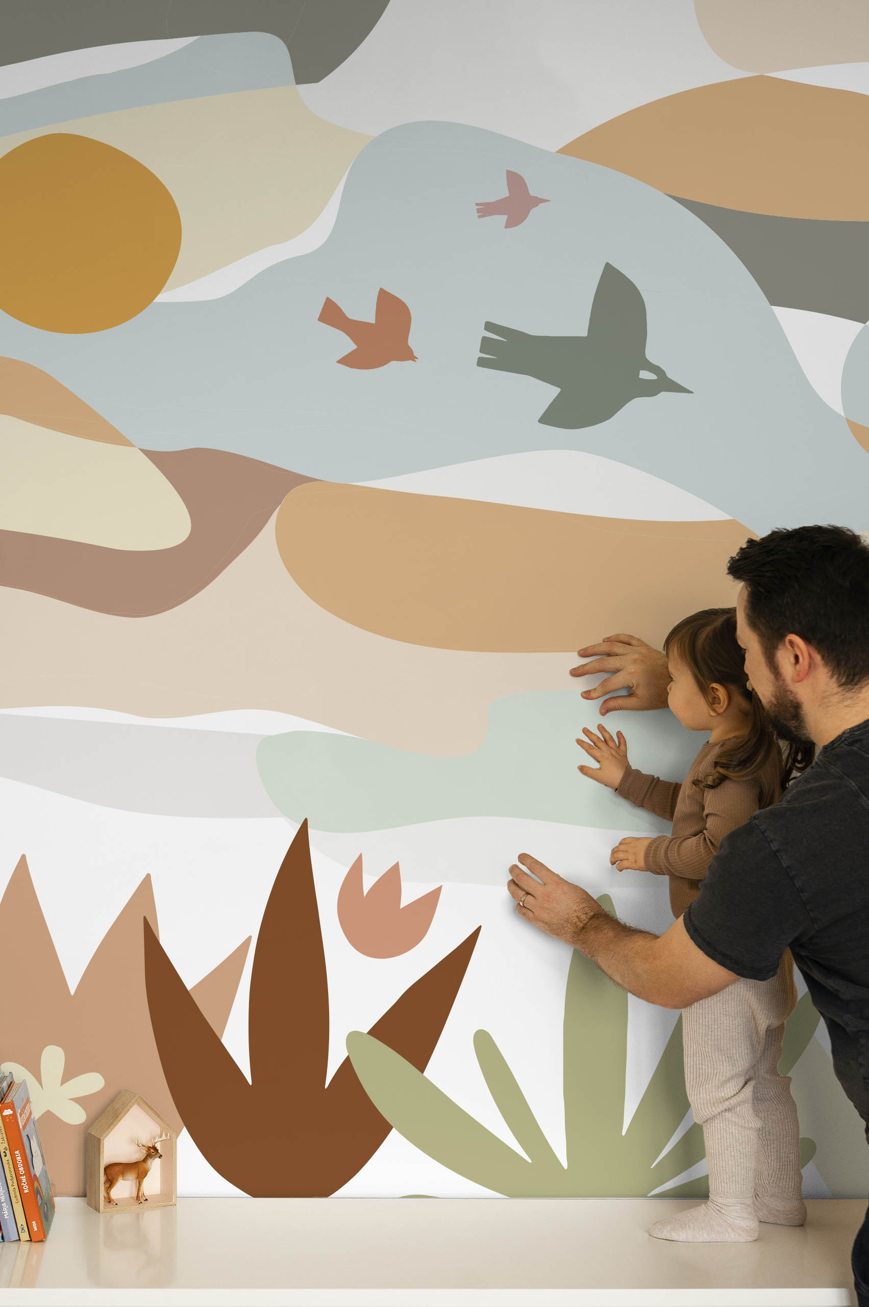 chambre papier peint panoramique paysage abstrait nature coloré