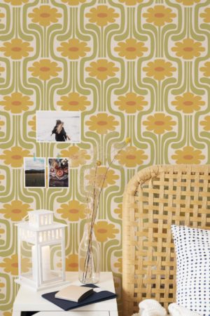 chambre papier peint jaune printemps fleurs vintage