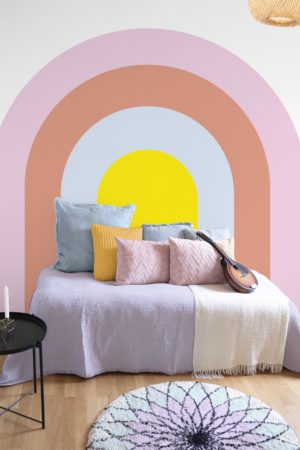 salon papier peint dimension colorée arc en ciel panoramique geometrique