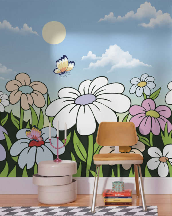 salon multicolore papier peint floral panoramique moderne paysage paradisiaque