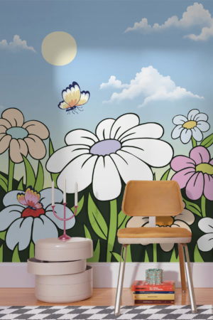 papel pintado multicolor salón moderno panorámico floral paisaje paradisíaco