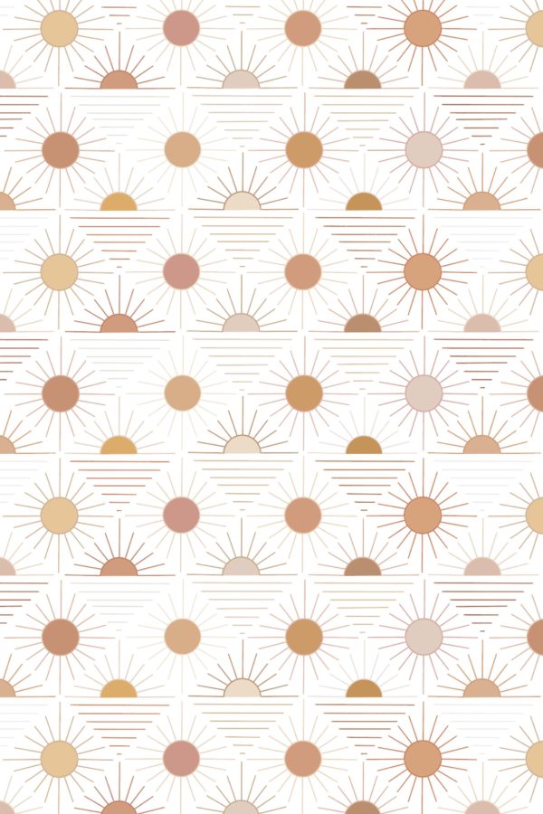 motif terracotta papier peint coucher de soleil géométrique