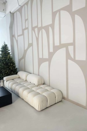 Beige living room wallpaper panoramic abstract windows