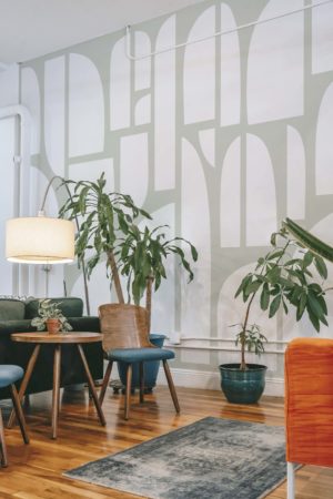 salon vert papier peint fenêtres abstraites panoramique