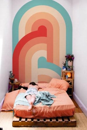 chambre papier peint portail retro multicolore arc en ciel geometrique