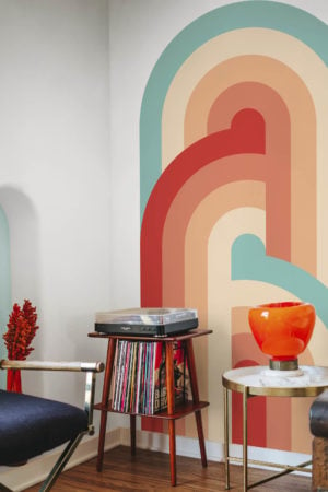 chambre papier peint portail retro multicolore arc en ciel geometrique
