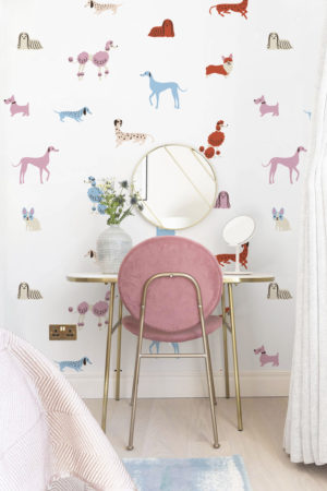 chambre rose papier peint pawsitif chien animaux pop