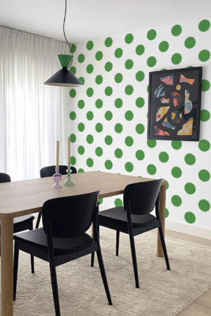 salon vert papier peint pois géométrique pop tendance