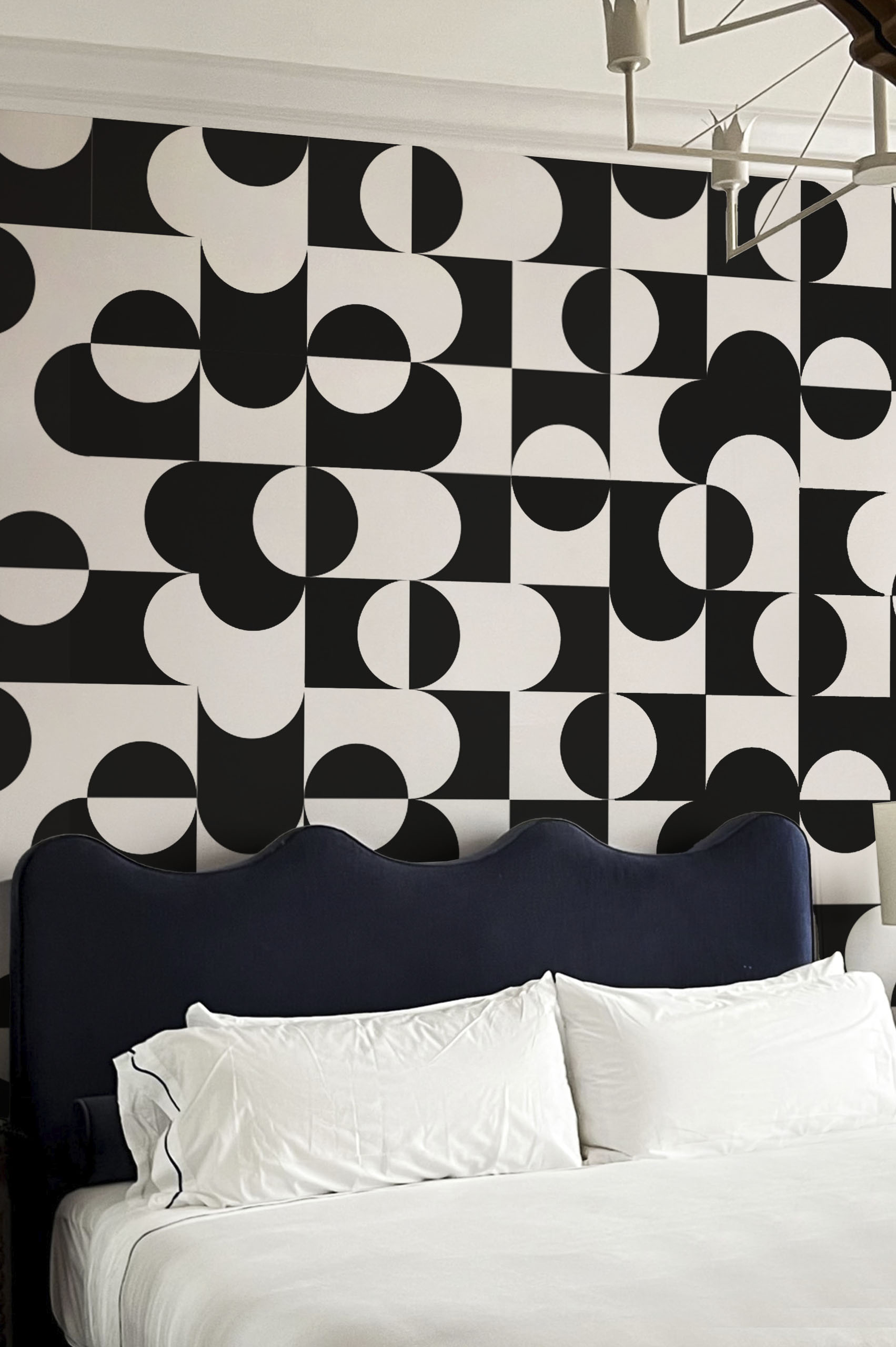 chambre noir & blanc papier peint géométrie abstraite géométrique panoramique