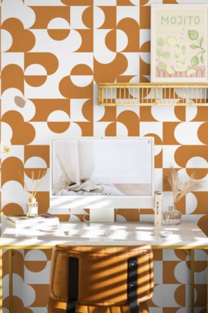 bureau orange papier peint géométrie abstraite géométrique panoramique