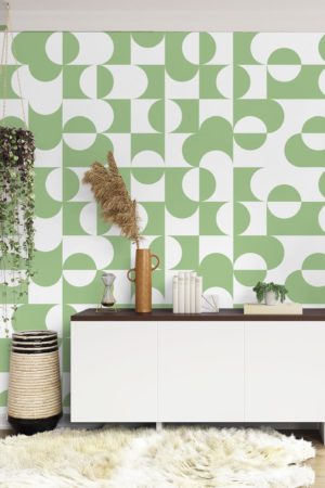 salon vert papier peint géométrie abstraite géométrique panoramique