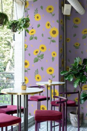 espace public violet papier peint tournesol floral été tendance