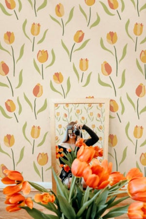 chambre orange papier peint floral tulipe tendance