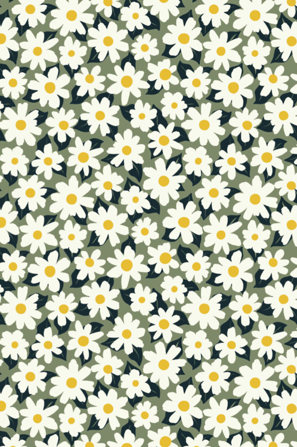 motif vert papier peint floral champ de marguerite fleur printemps