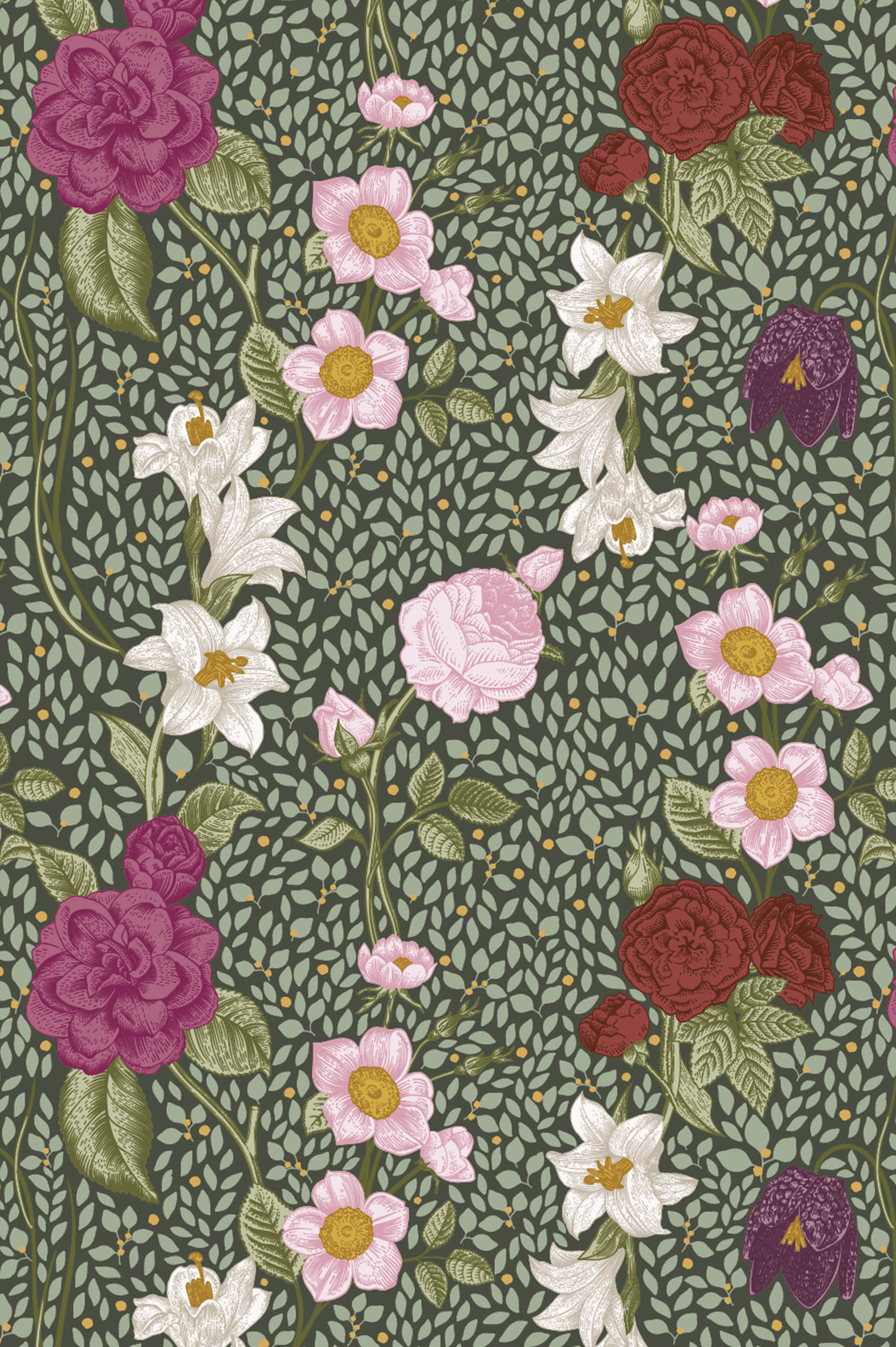 motif violet papier peint floral jardin sauvage vintage