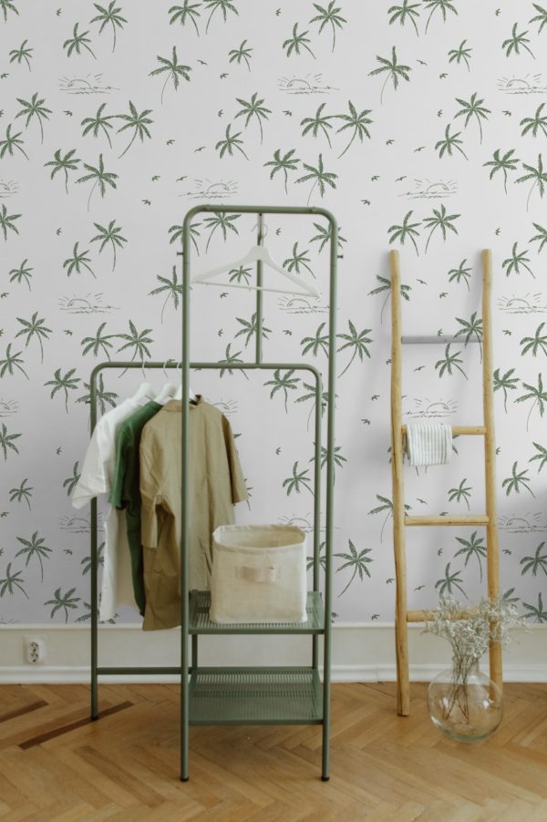chambre vert papier peint ambiance tropicale végétale exotique