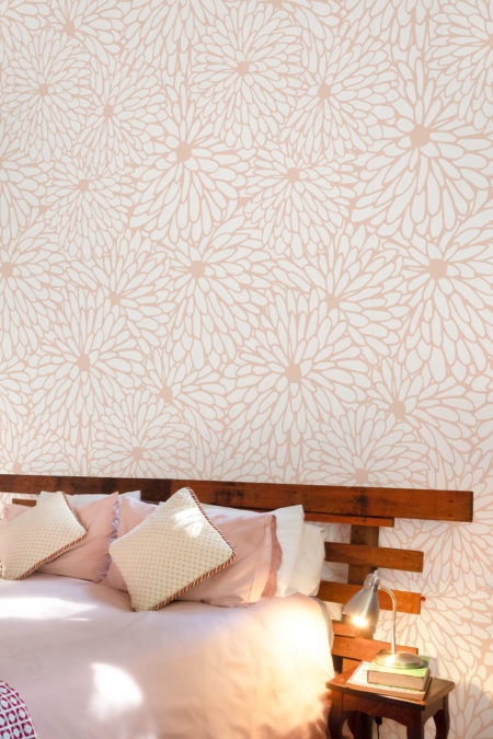 chambre rose papier peint chrysanthème floral tendance