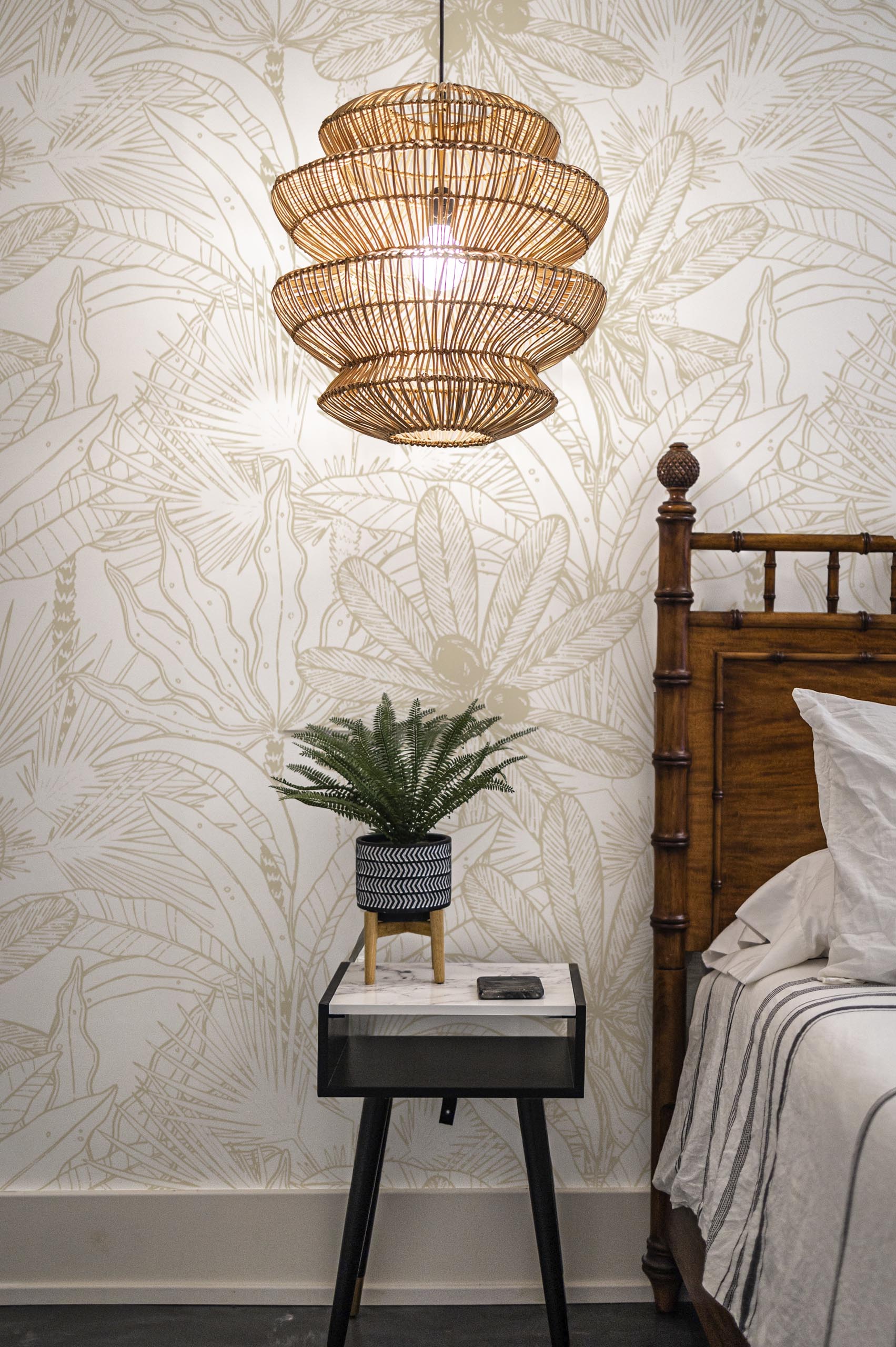 n432 papier peint végétation tropicale beige chambre