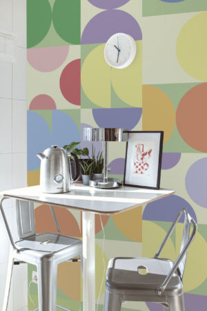 papel pintado geométrico medio círculo acidulado urban pop N426 multicolor cocina