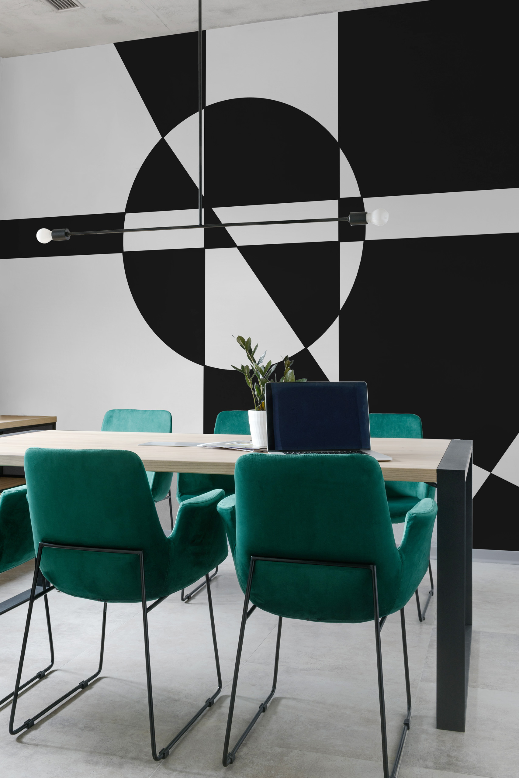 Geometric Composition Wallpaper N419 Black and White Desk